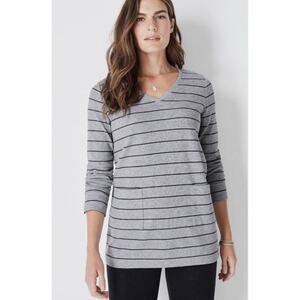 J. Jill size Medium Petite textured patch pocket knit tunic gray striped classic